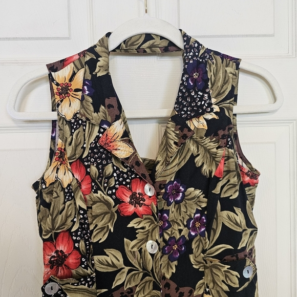 Vintage 90s T&Company Tropical Floral Button Down Maxi Petite Back Cutout Dress - Picture 5 of 6